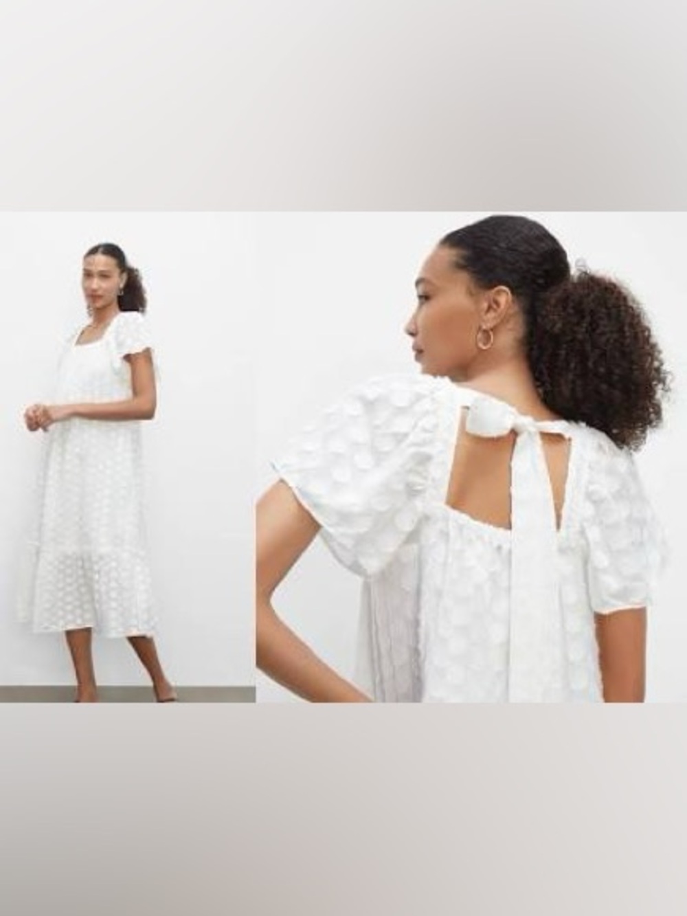 Club Monaco White Circle Clip Dot Flutter Sleeve Midi Beach Dress Size XS